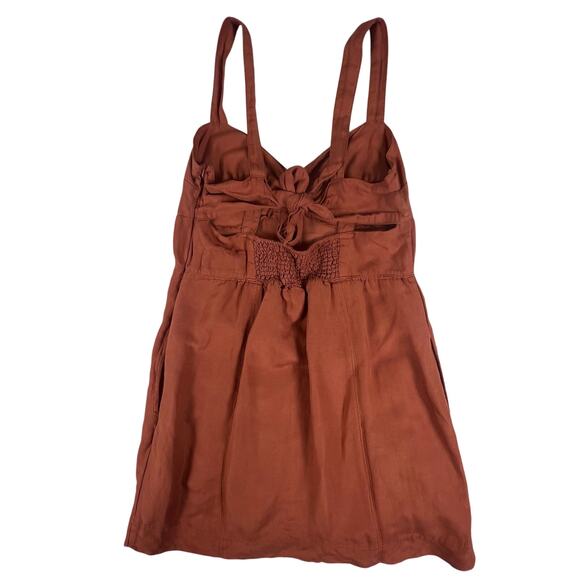 Anthropologie Maeve Twist Front Linen Mini Dress L | Terracotta Button Sundress - Picture 4 of 16